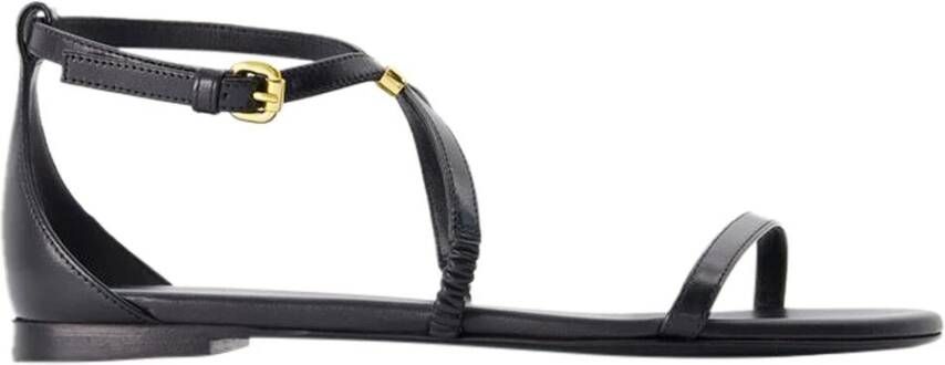 Alexander McQueen Zwarte leren harnas platte sandalen