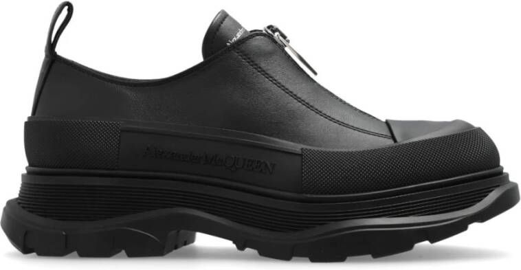 Alexander mcqueen Zwarte Leren Rits Platte Schoenen Black Dames