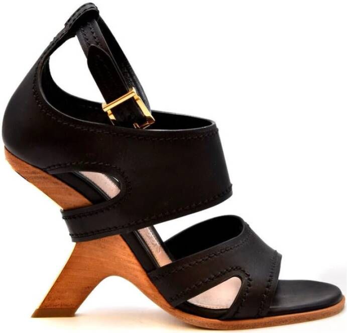 Alexander McQueen Zwarte Leren Sandalen met Gesp Strik