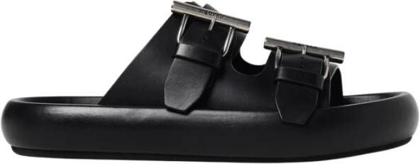 Alexander McQueen Zwarte Leren Slide Sandalen