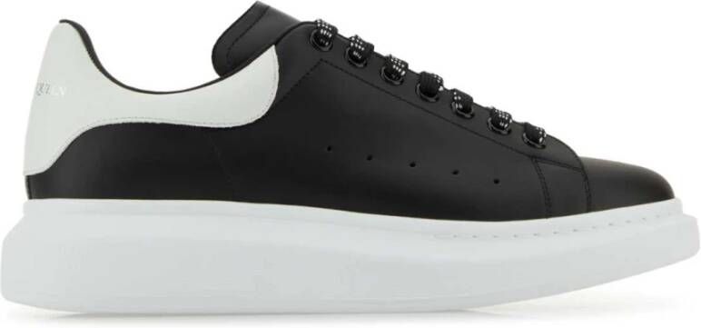 alexander mcqueen Zwarte Leren Sneakers met Witte Hiel Black Heren