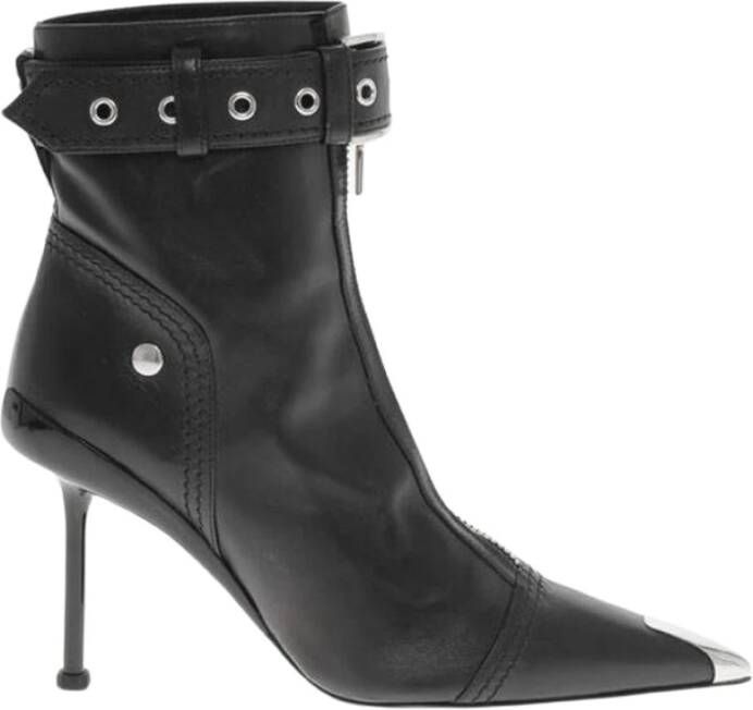 Alexander McQueen Zwarte Leren Stiletto Hak Booties