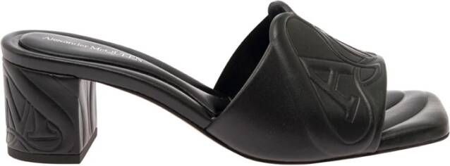 alexander mcqueen Zwarte metallic leren platte sandalen Black Dames