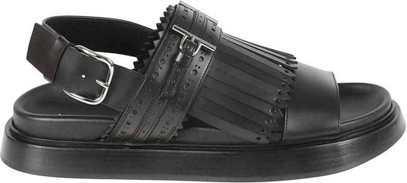 Alexander McQueen Zwarte platte sandalen met kwastjes