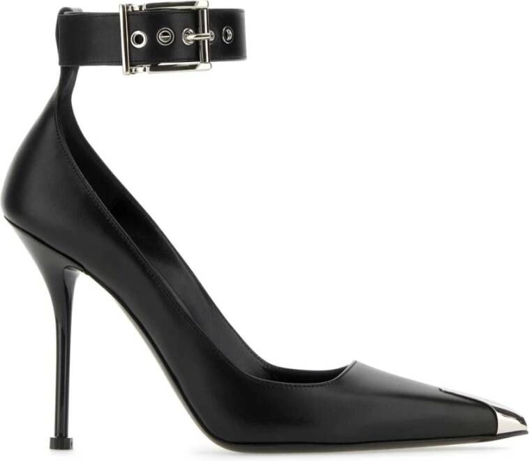 Alexander mcqueen Zwarte Leren Stiletto Pumps met Metalen Neuskap Black Dames