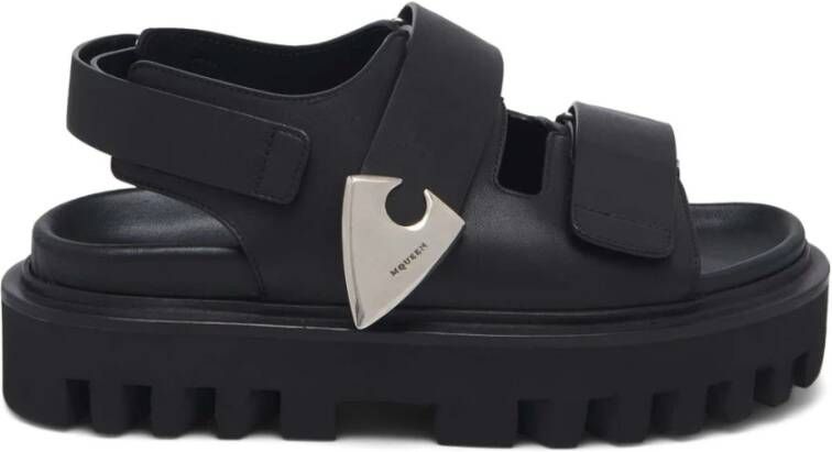 Alexander McQueen Zwarte Touch-Strap Sandalen met Lug Zool