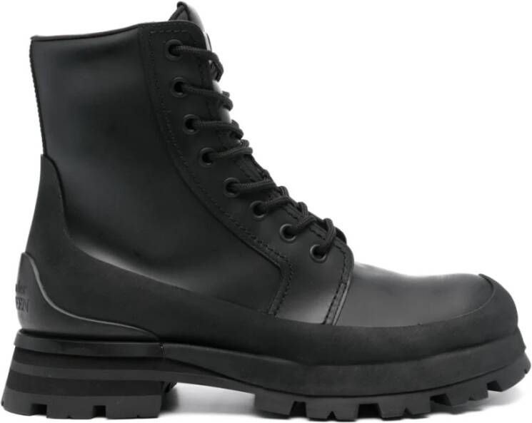 alexander mcqueen Zwarte Veterschoenen met Flared Rubberen Zool Black Heren