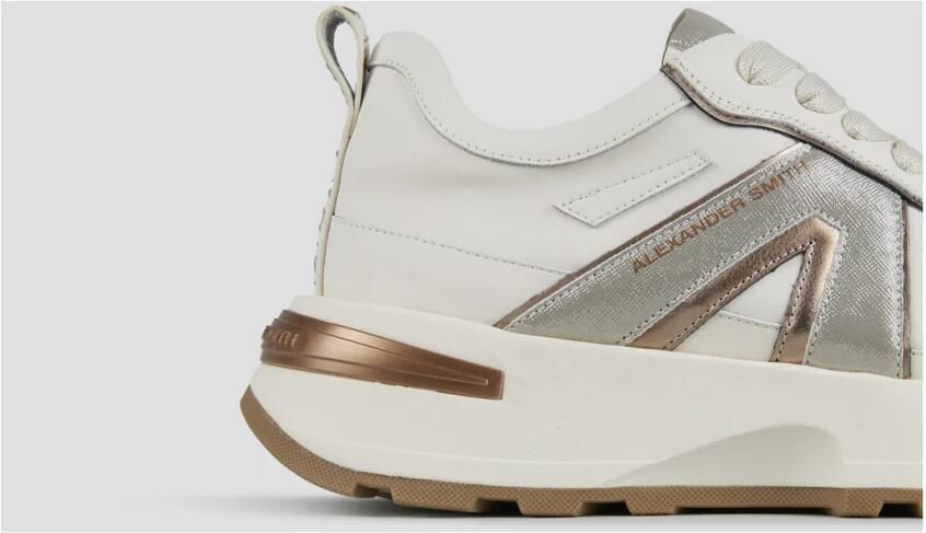 Alexander Smith Liverpool Dames Sneakers van wit leer met zilveren glitter zijlogo