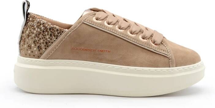 Alexander Smith Beige Suède Sneakers met Strass