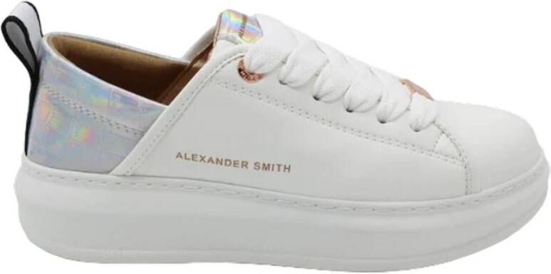 Alexander Smith Iridescent Crocodile Texture Sneakers White Dames