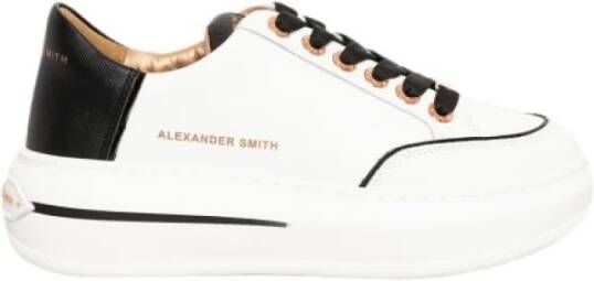 Alexander Smith Leren Sneakers Wit Zwart Rubberen Zool