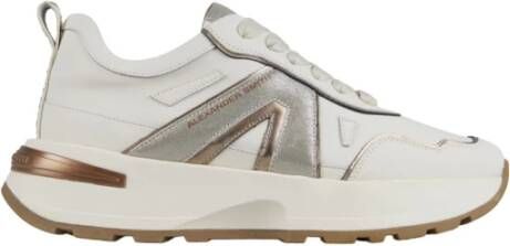 Alexander Smith Liverpool Dames Sneakers van wit leer met zilveren glitter zijlogo