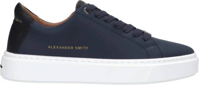 Alexander Smith Blauwe Leren Veterschoenen met Gouden Logo Blauw Heren