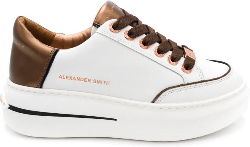 Alexander Smith Witte Leren Sneakers met Bronzen Details White Dames