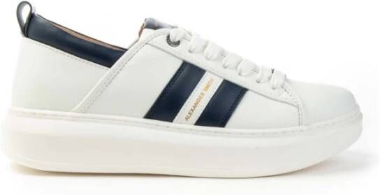 Alexander Smith Witte Blauwe Leren Sneaker White Heren