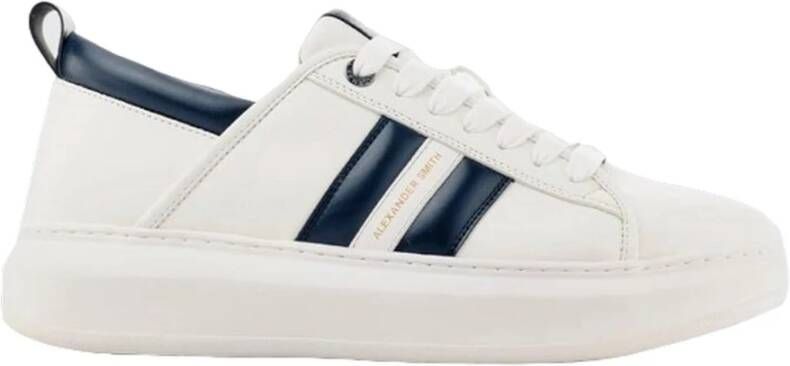 Alexander Smith Witte Blauwe Leren Sneaker White Heren