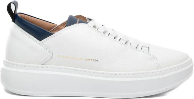 Alexander Smith Witte leren sneakers met blauwe details White Heren