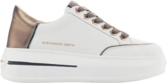 Alexander Smith Witte Leren Sneakers met Bronzen Details Wit Dames