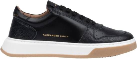 Alexander Smith Zwarte Leren Sneakers met Gouden Merkdetails Black Heren