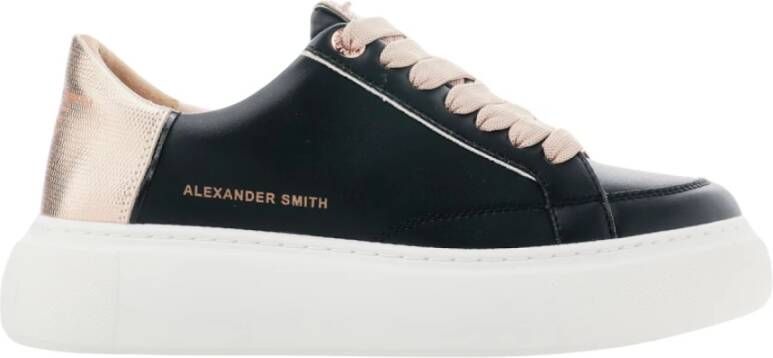 Alexander Smith Zwarte vegan sneakers met platina glitter spoor Black Dames
