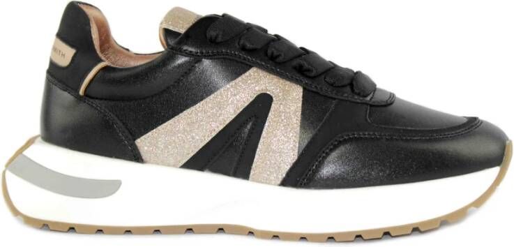 Alexander Smith Zwart Goud Kalfsleren Sneakers Black Dames