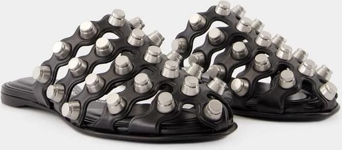 Alexander wang Slippers & Mules Rexa Cage Slide Flat Shoes Leather Black in zwart