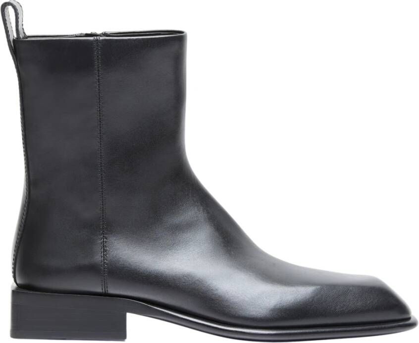 Alexander wang Zwarte leren enkellaarzen met zilveren logoplaat Black Dames