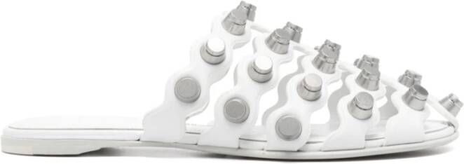 Alexander Wang Witte leren platte sandalen met studs