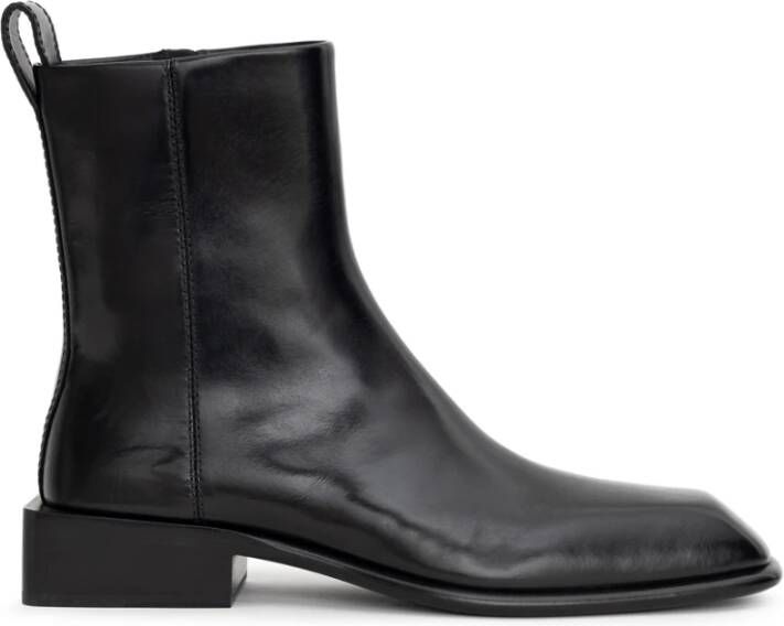 Alexander wang Zwarte leren enkellaarzen met zilveren logoplaat Black Dames
