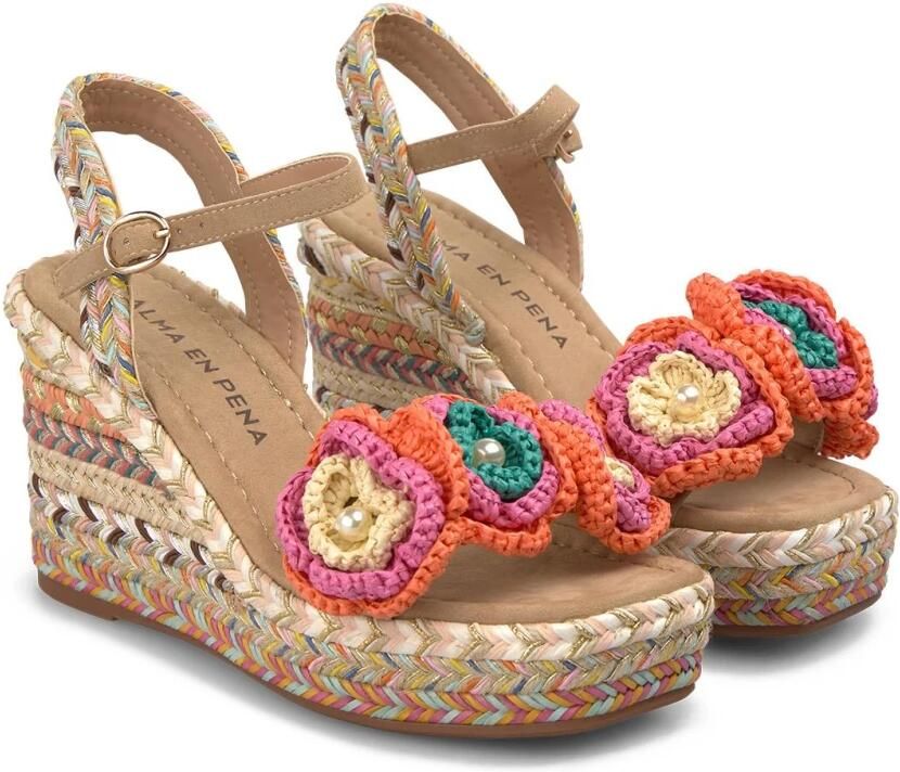 ALMA EN PENA Esparto Platform Sandaal Met Bloem Borduurwerk Detail - Foto 2