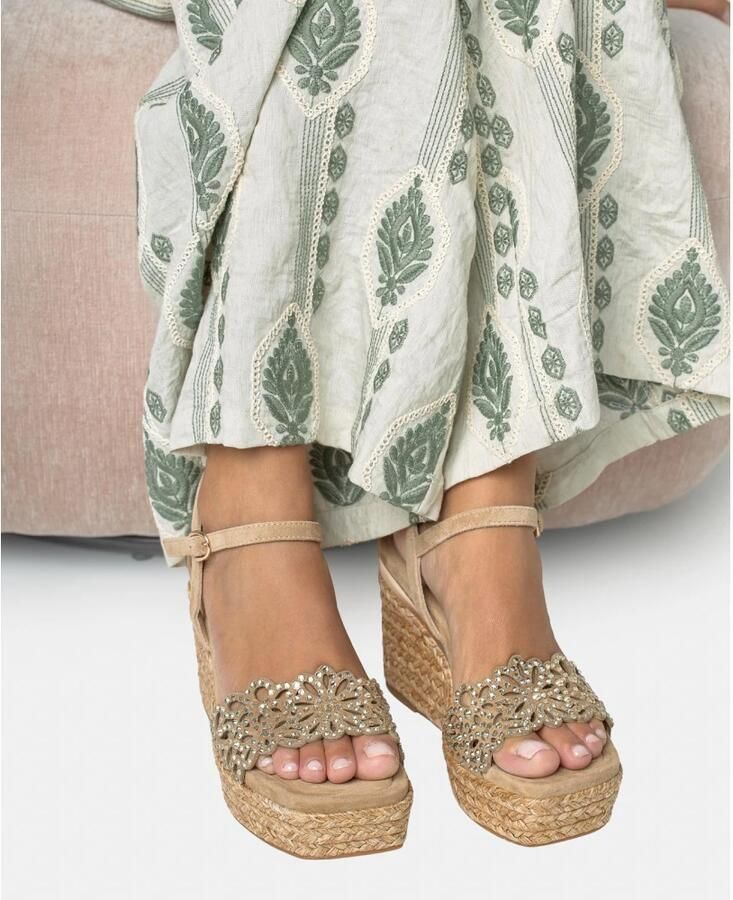 Alma EN Pena Esparto Wedge Sandaal Met Brede Geborduurde Band - Foto 2