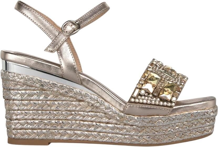 Alma EN Pena Esparto Wedge Sandal With Rhinestone Strap