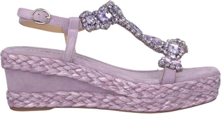 Alma en Pena Gevlochten Rhinestone Sleehak Sandaal Purple Dames