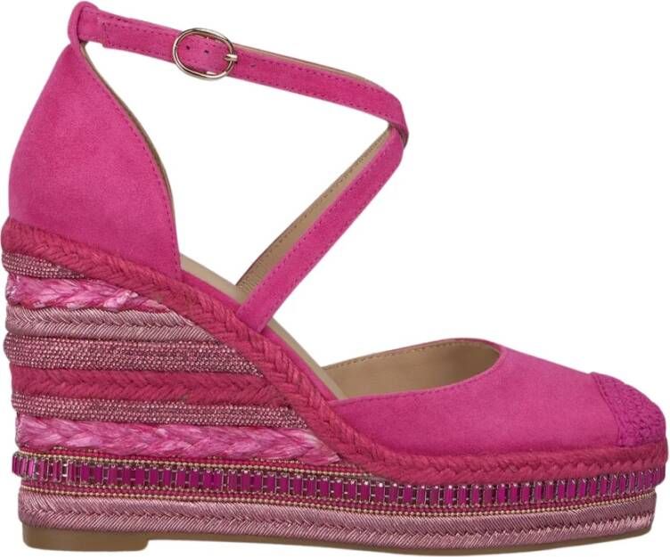 Alma en Pena Gevlochten sleehak sandaal met strass Pink Dames
