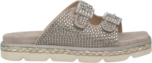 Alma en Pena Glitter Gesp Platte Sandaal Beige Dames