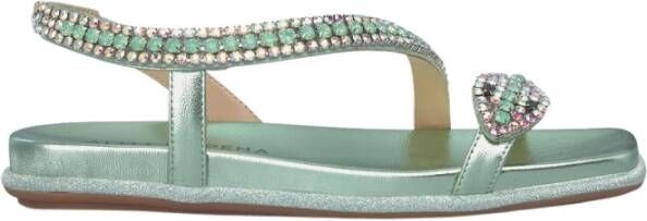 Alma en Pena Glitter Slang Platte Sandaal Green Dames