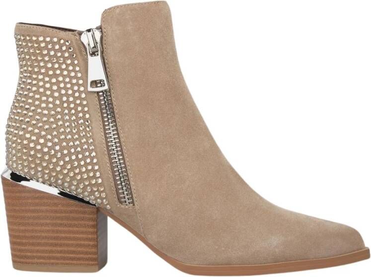 Alma en Pena Glitter Zip Enkellaarzen Beige Dames