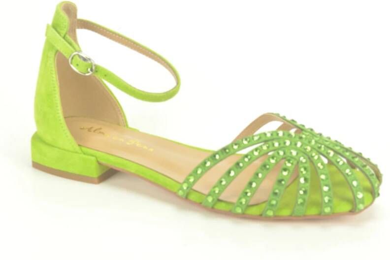 Alma EN Pena Groene platte sandalen met strass