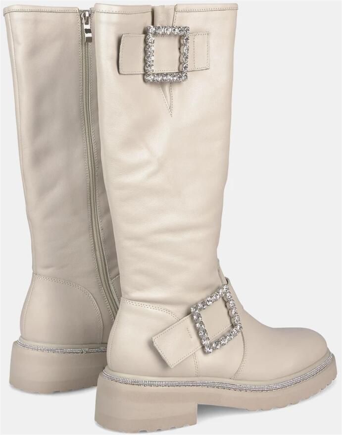 Alma en Pena Leren Hoge Laarzenjes met gespdetail White Dames