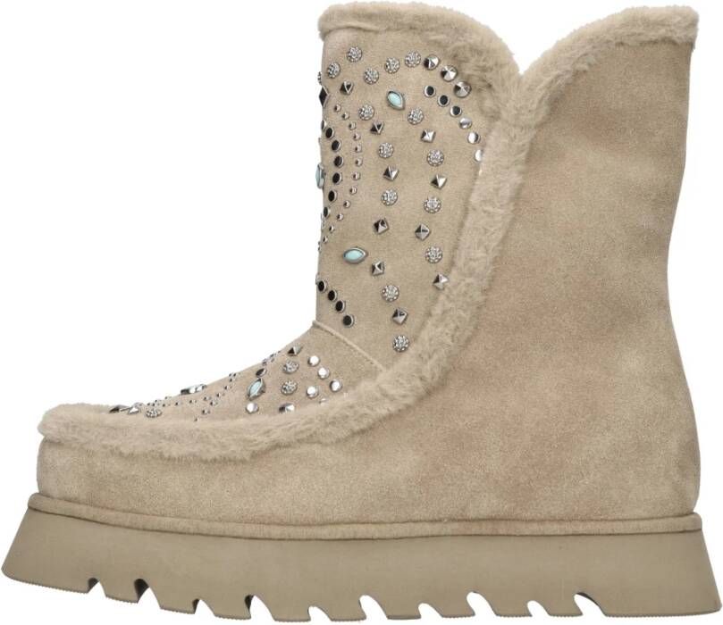 Alma en Pena Studded fur enkellaarsjes Beige Dames