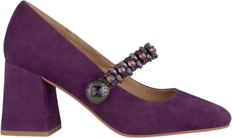 Alma en Pena Leren pumps met strassbandjes Purple Dames