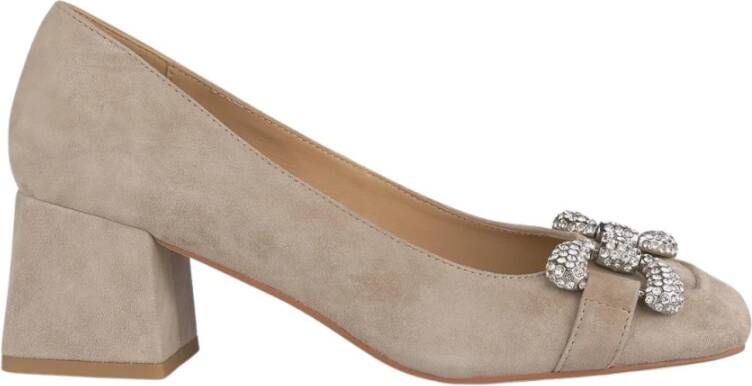 Alma en Pena Leren pumps met versierde vierkante neus Beige Dames