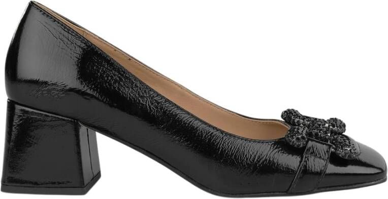 Alma en Pena Leren pumps met versierde vierkante neus Black Dames