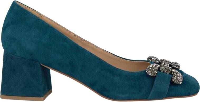 Alma en Pena Leren pumps met versierde vierkante neus Blue Dames