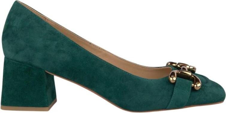 Alma en Pena Leren pumps met vierkante neus Green Dames