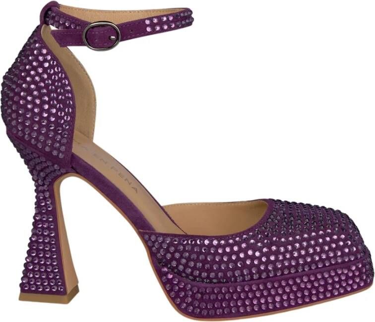 Alma en Pena Leren sandalen met hak en strass Purple Dames