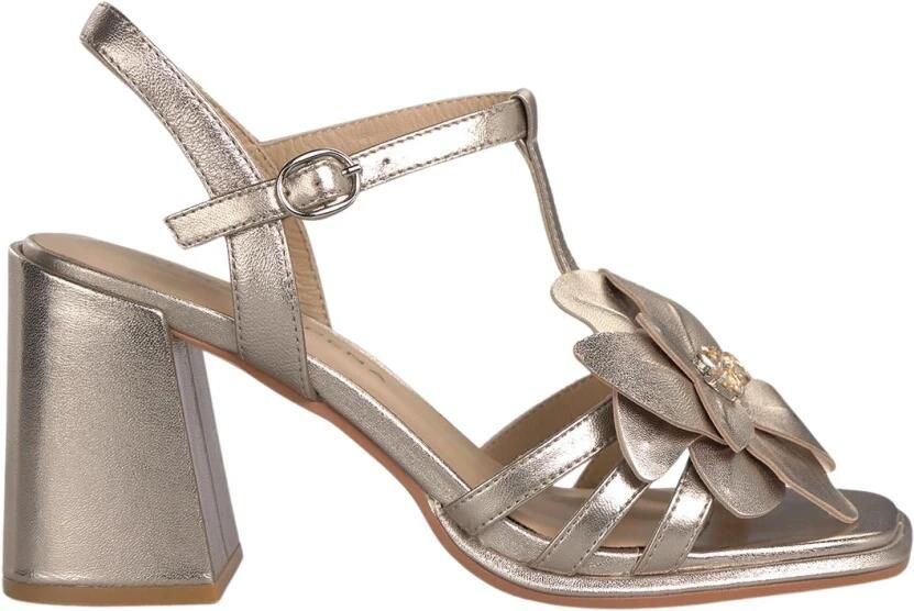 Alma EN Pena Metallic Sandal With Flower Detail
