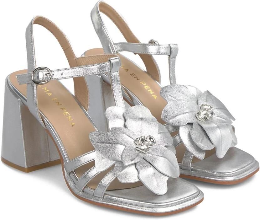 Alma EN Pena Metallic Sandal With Flower Detail