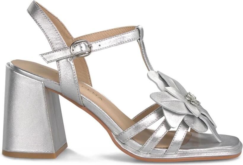 Alma EN Pena Metallic Sandal With Flower Detail