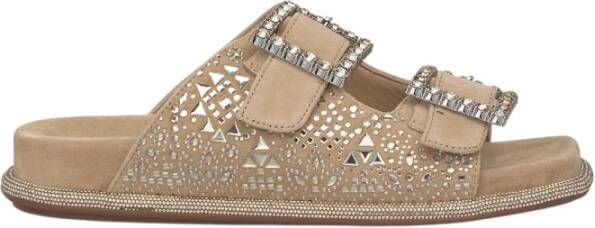 Alma en Pena Platte Sandaal met Strass Beige Dames